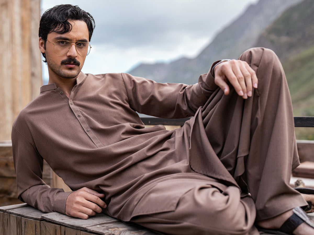 Brown Kameez Shalwar - AL-KS-3447