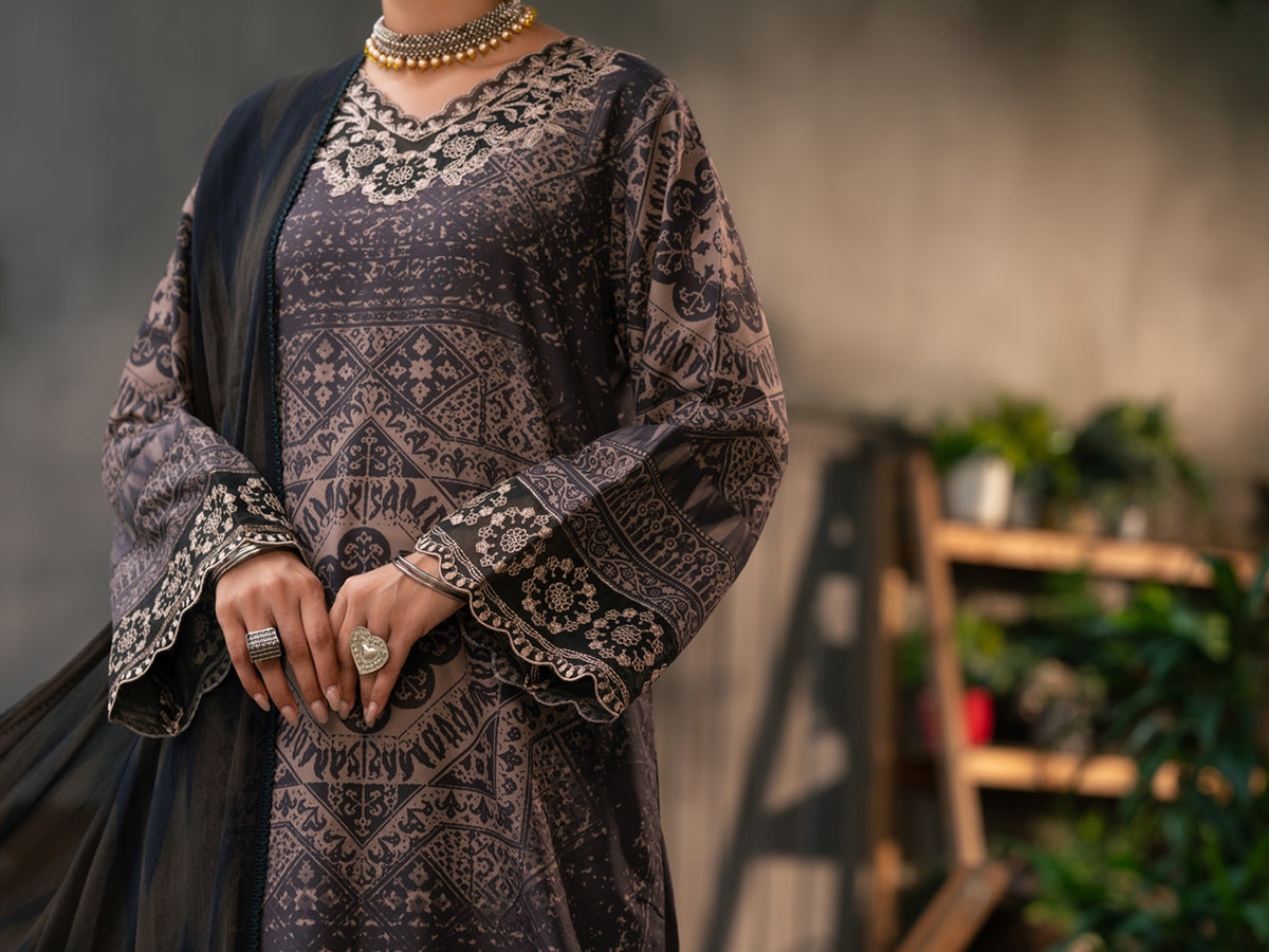 Brown Silk Lawn 3Pc Stitched - AWP-3PS-958