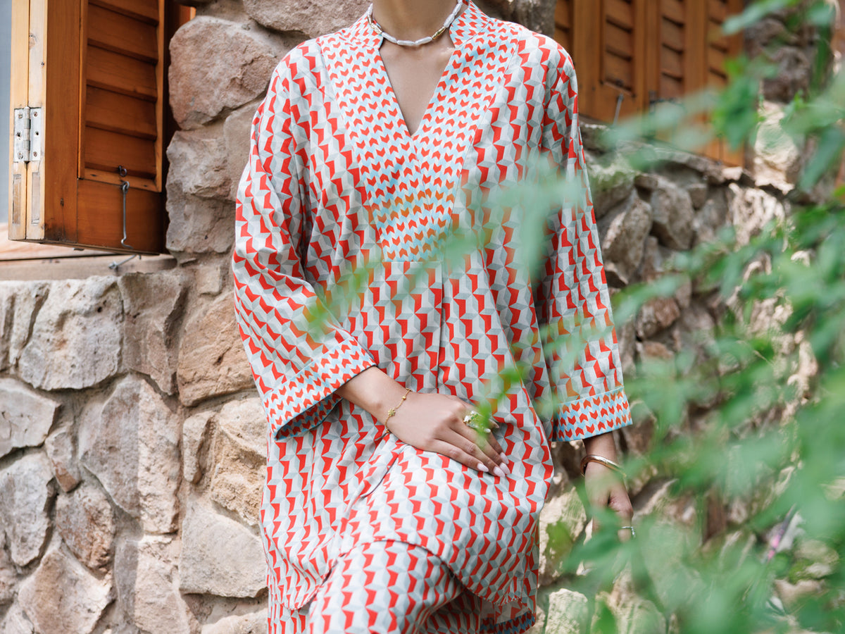 Red Cotton Co-Ord Set - AWP-2PS-SLKS-1057