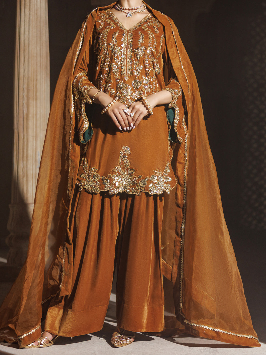 Rust Velvet Formal 3Pc Stitched - AL-3PS-LS-659