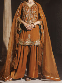 Rust Velvet Formal 3Pc Stitched - AL-3PS-LS-659