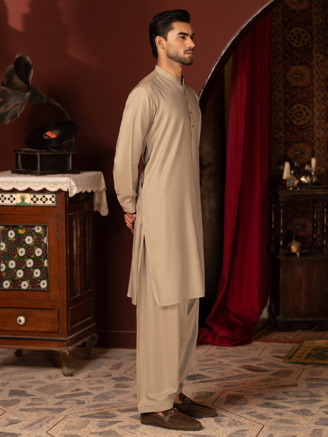 Sand Brown Kameez Shalwar - additional pose