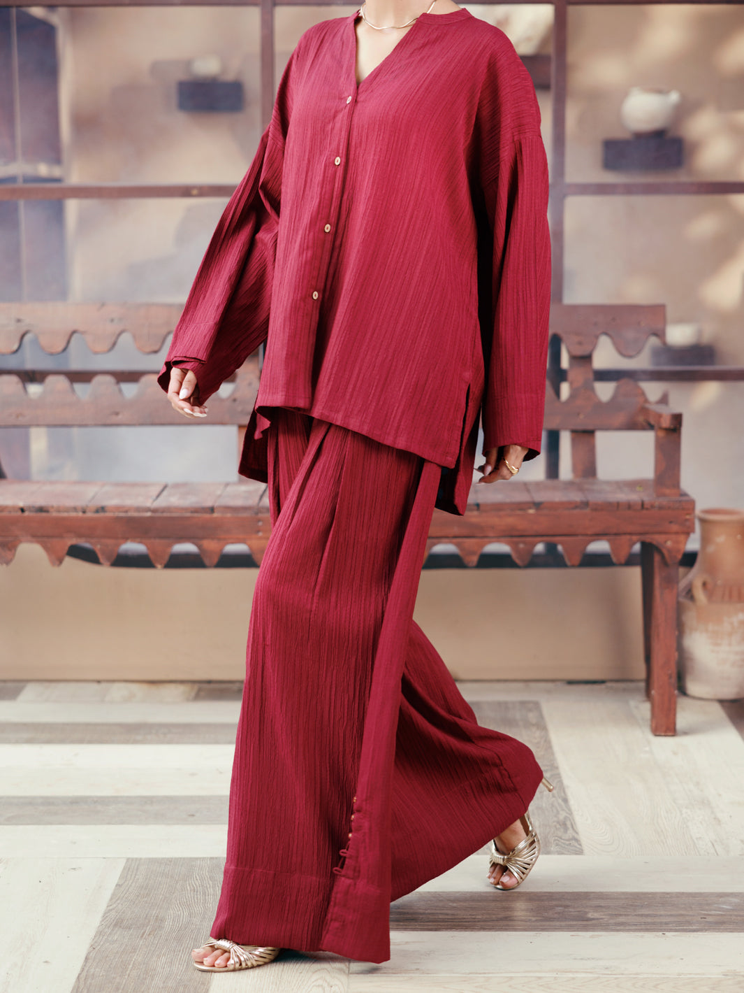 Maroon Seersucker 2Pc Stitched - AWP-2PS-LKS-1071
