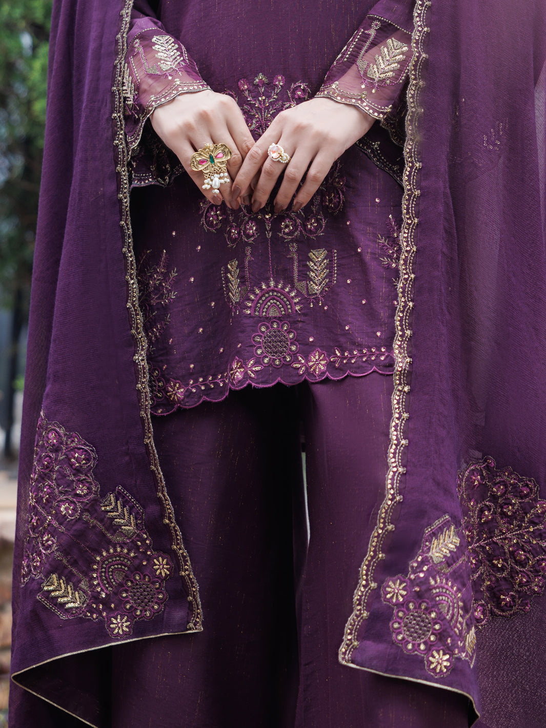 Purple Flamint Zari Formal 3Pc Stitched - AL-3PS-LS-689