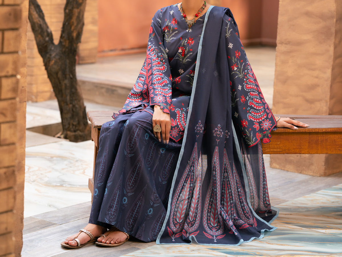 Blue Cotton Cambric 3Pc Stitched - AWP-3PS-930