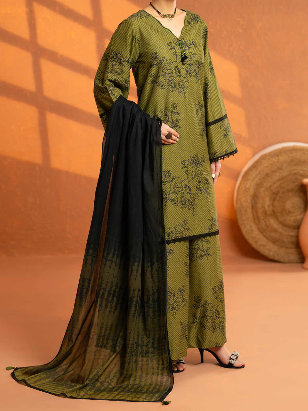 Green Cambric 3Pc Stitched - AWP-3PS-935