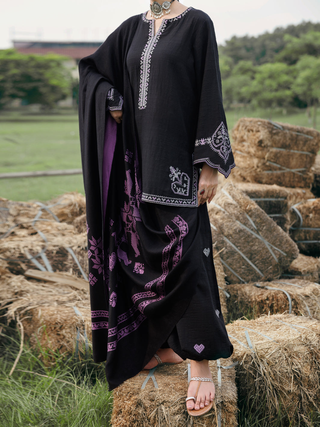 Black Cotton Slub 3Pc Stitched - AWP-3PS-972