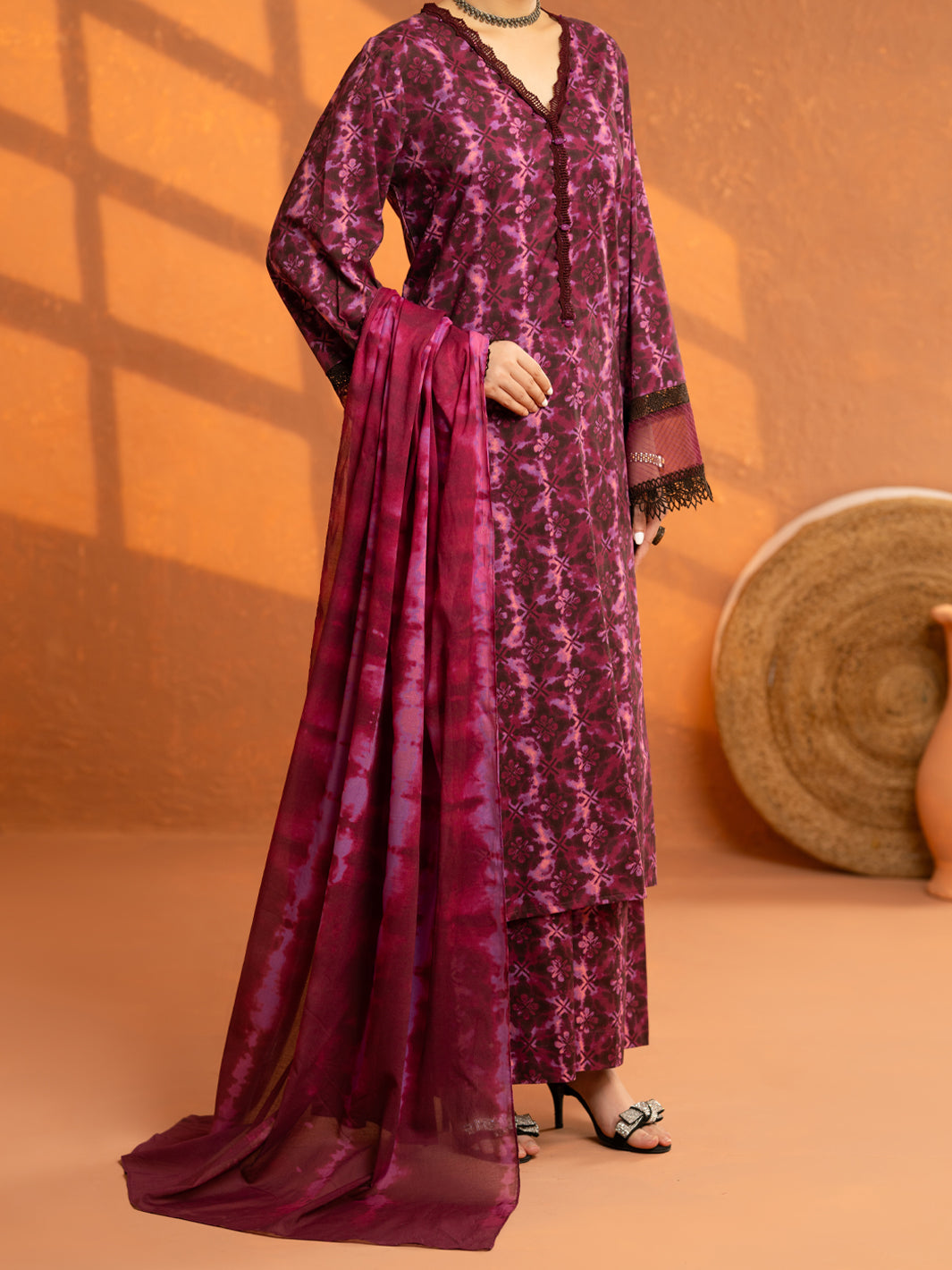 Plum Cambric 3Pc Stitched - AWP-3PS-934