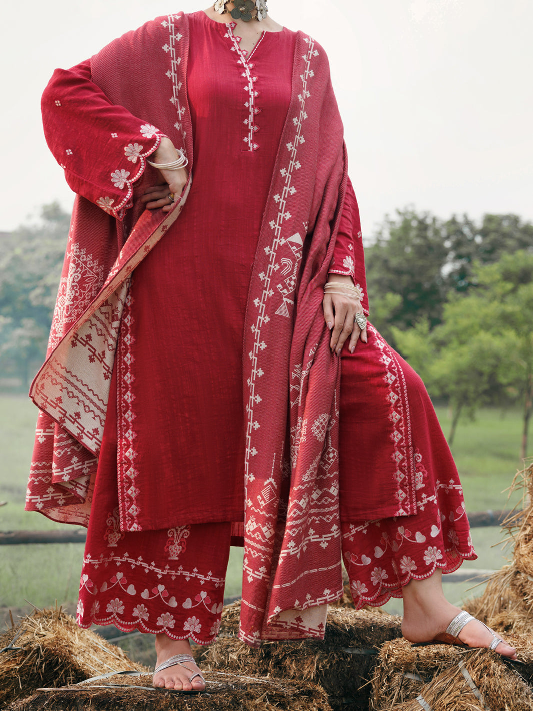 Pink Cotton Light Slub Stitched 3Pc - AWP-3PS-969