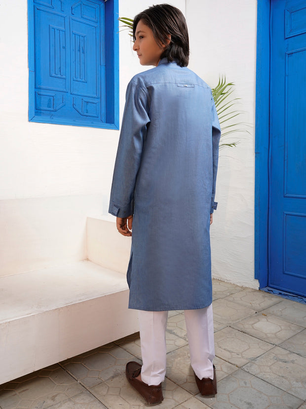 Denim Blue Blended Kurta Trouser - ALT-KT-065