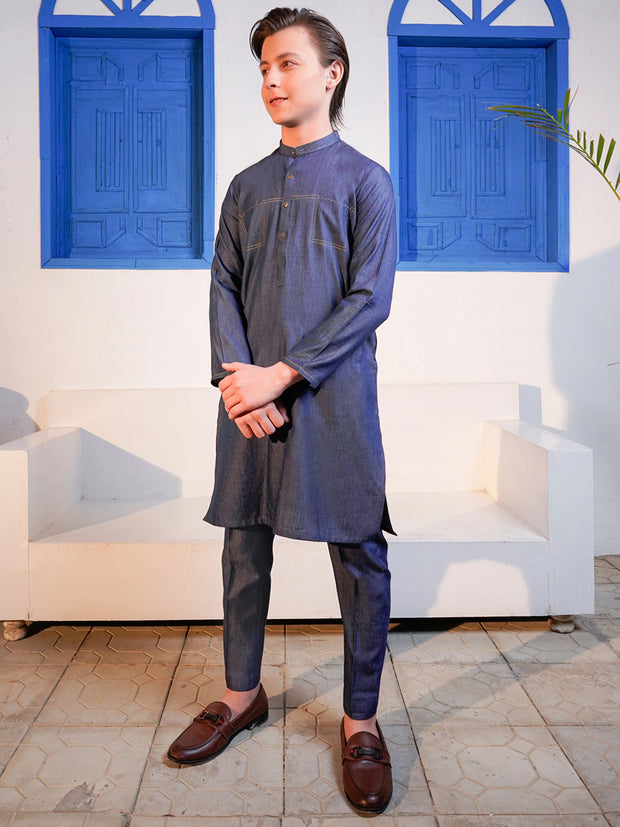 Indigo Blended Kurta Trouser - ALT-KT-067