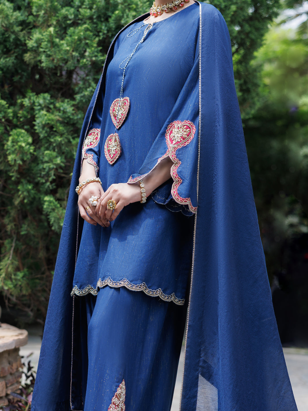 Navy Blue Flamint Zari Formal 3Pc Stitched - AL-3PS-LS-690