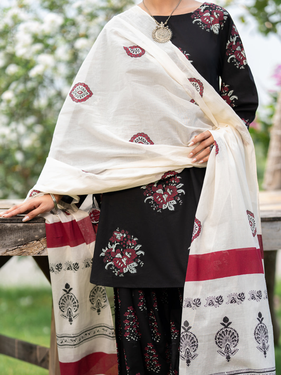 Black Cotton Cambric 3Pc Stitched - AWP-3PS-1032