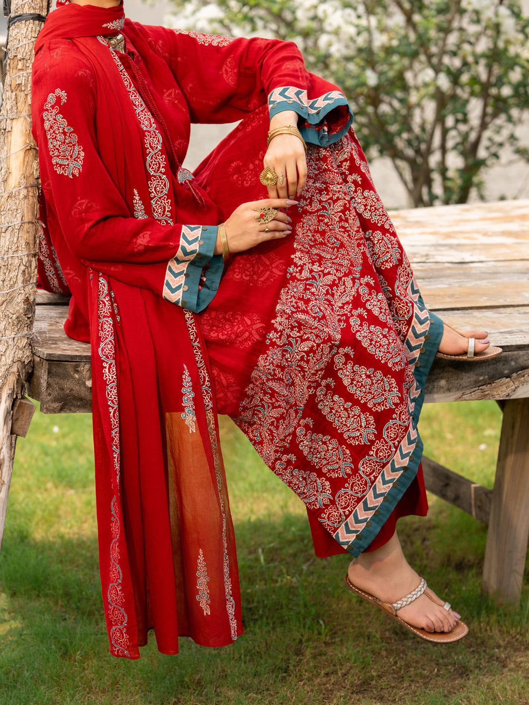 Red Cambric 3Pc Stitched - AWP-3PS-1033