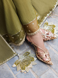Olive Flamint Zari Formal 3Pc Stitched - AL-3PS-LS-688