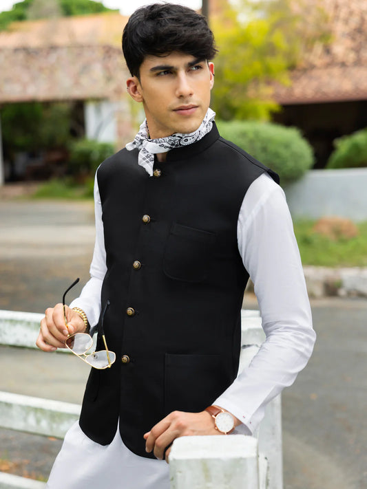 Black Plain Waistcoat - ALET-WC-1001-R3