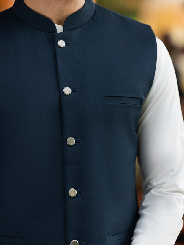 Navy Blue Blended Waistcoat - ALET-WC-1003