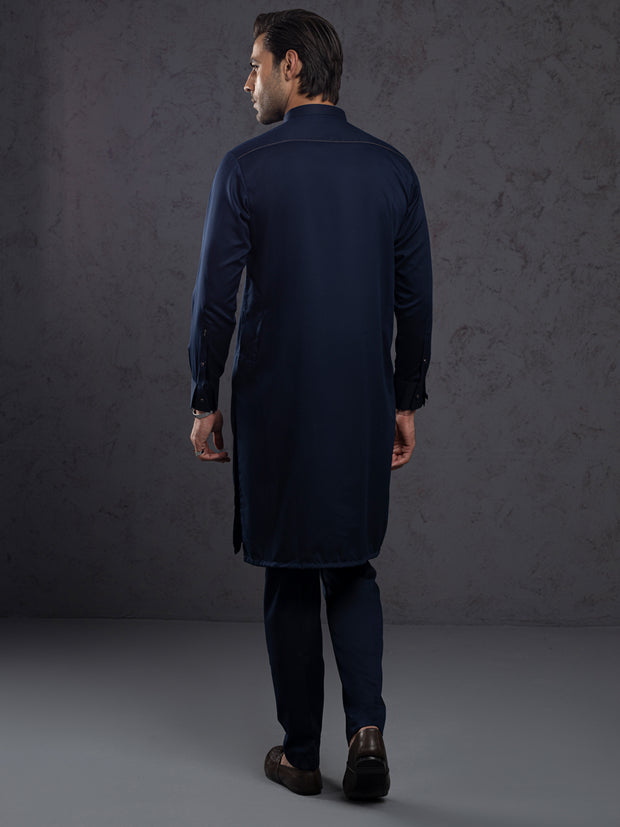 Midnight Blue Plain Kurta Trouser - ALET-KT-1003-R1