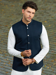 Navy Blue Blended Waistcoat - ALET-WC-1003