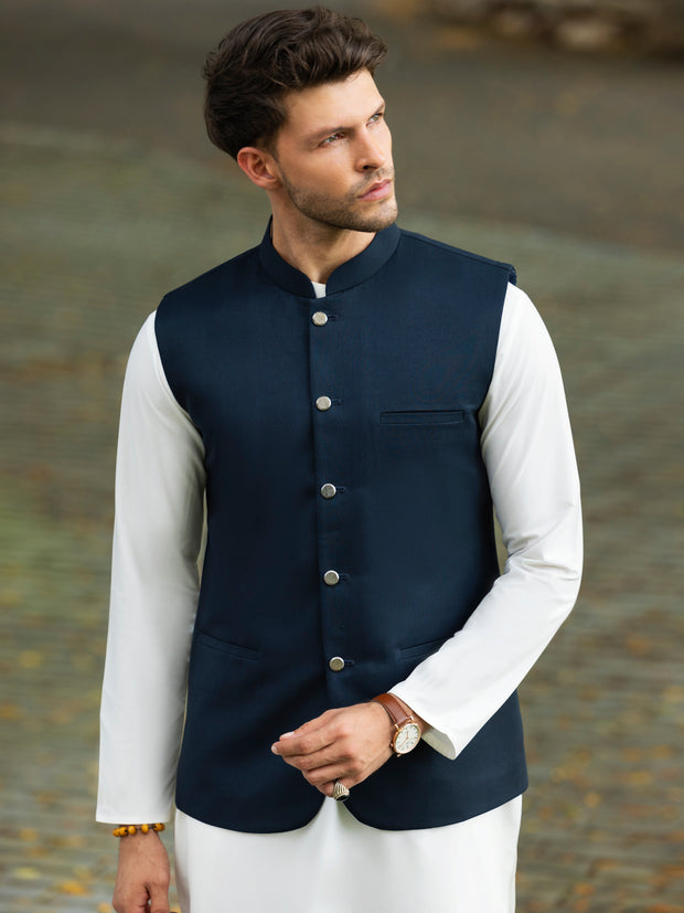 Navy Blue Blended Waistcoat - ALET-WC-1003