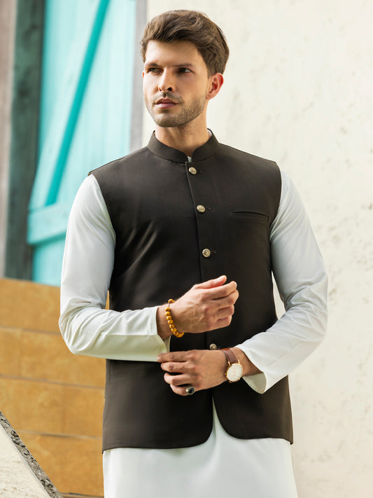 Dark Brown Blended Waistcoat - ALET-WC-1004 Front Main