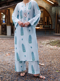 Sky Blue Cotton Dobby Square 2Pc Stitched - AL-2PS-LKS-1023