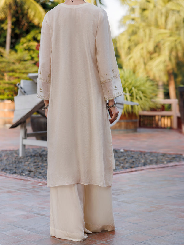 Off White Khaddi Net Tunic - AL-LK-1035