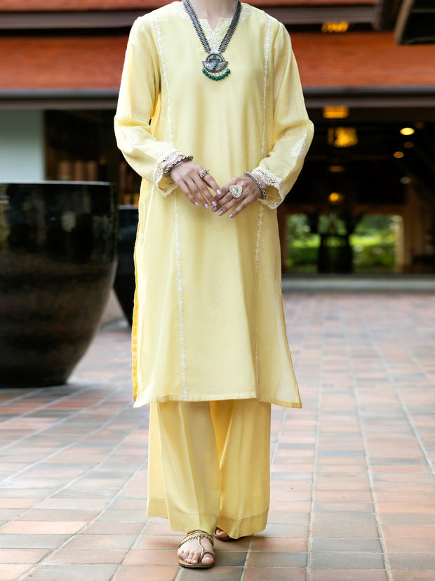 Yellow Khaddi Net Tunic - AL-LK-1037