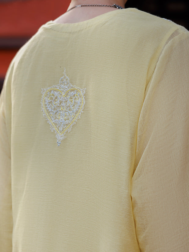 Yellow Khaddi Net Tunic - AL-LK-1037