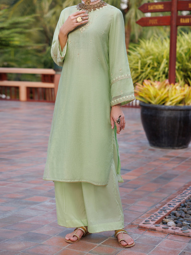 Light Green Khaddi Net Tunic - AL-LK-1038