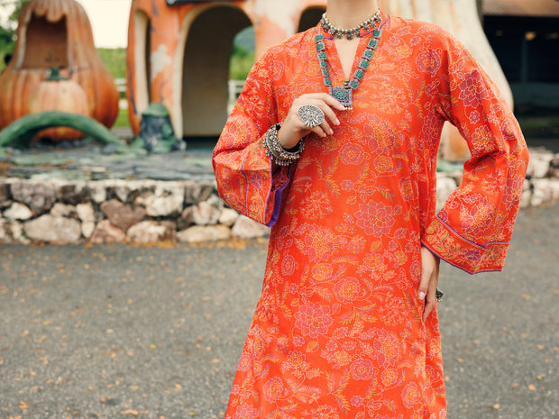 Orange Lawn Kurti - AL-LK-1041