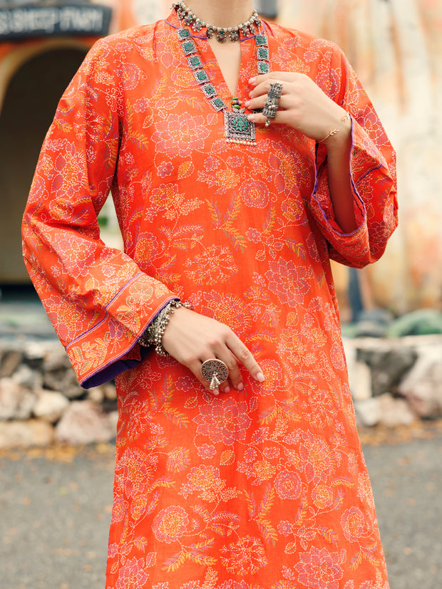 Orange Lawn Kurti - AL-LK-1041