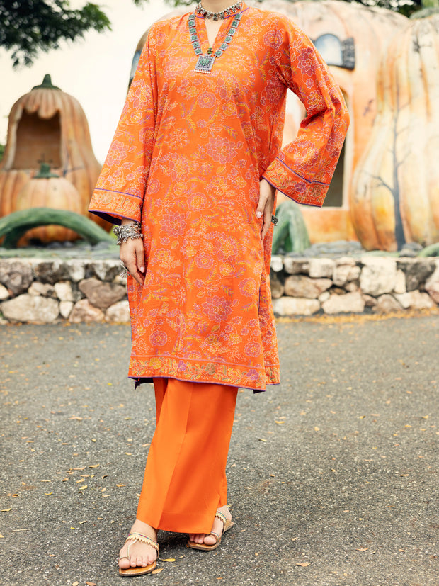 Orange Lawn Kurti - AL-LK-1041