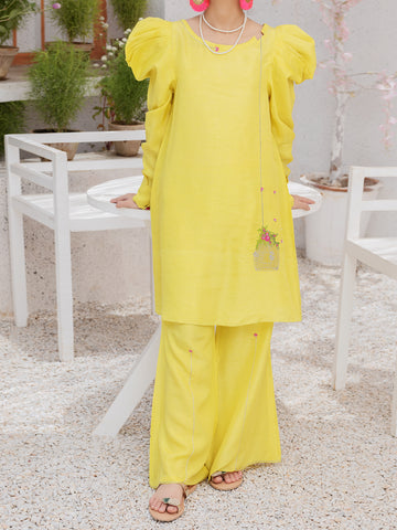 LEMON RAW SILK 2 PIECE STITCHED - ALT-2PS-LKS-1072