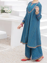 Turquoise Raw Silk 2 Piece Stitched - ALP-2PS-LKS-1074