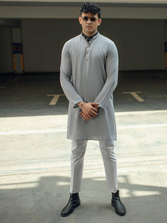 Light Grey Blended Kurta - AL-K-1088