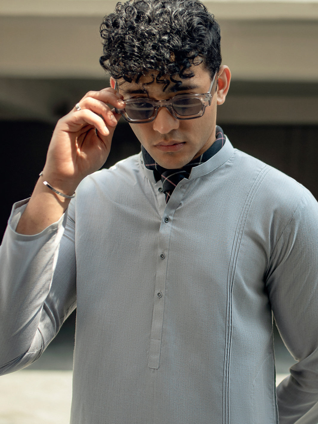 Light Grey Blended Kurta - AL-K-1088