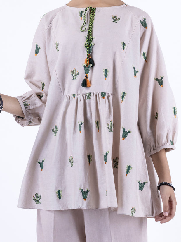 Beige Cambric Kurti - ALT-LK-1096 - Almirah Online