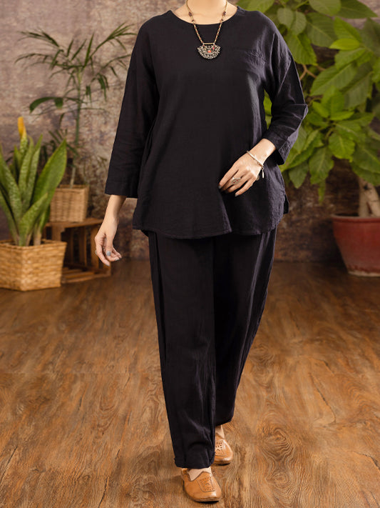 Black Linen 2 Piece Stitched - ALCR-2PS-LKS-1100
