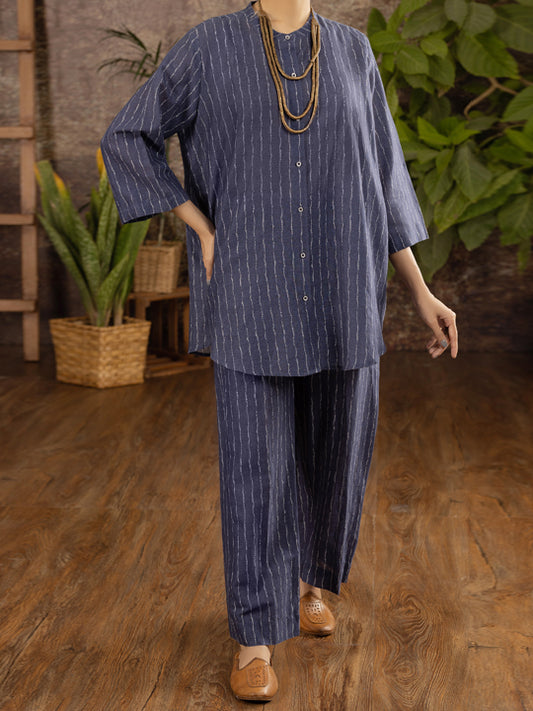Blue Linen 2 Piece Stitched - ALCR-2PS-LKS-1101 - Almirah Online