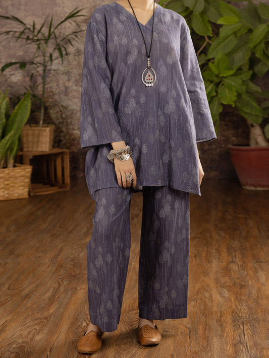 Blue Linen 2 Piece Stitched - ALCR-2PS-LKS-1102 - Almirah Online