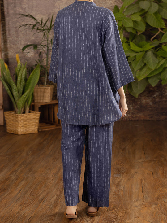Blue Linen 2 Piece Stitched - ALCR-2PS-LKS-1101 - Almirah Online
