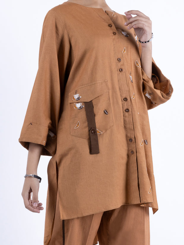 Khaki Cambric Kurti - ALT-LK-1099 - Almirah Online