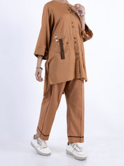 Khaki Cambric Kurti - ALT-LK-1099 - Almirah Online