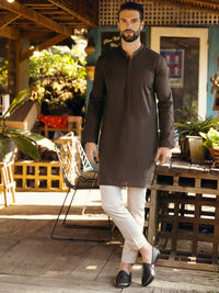 Dark Brown Cotton Kurta - AL-K-1103C