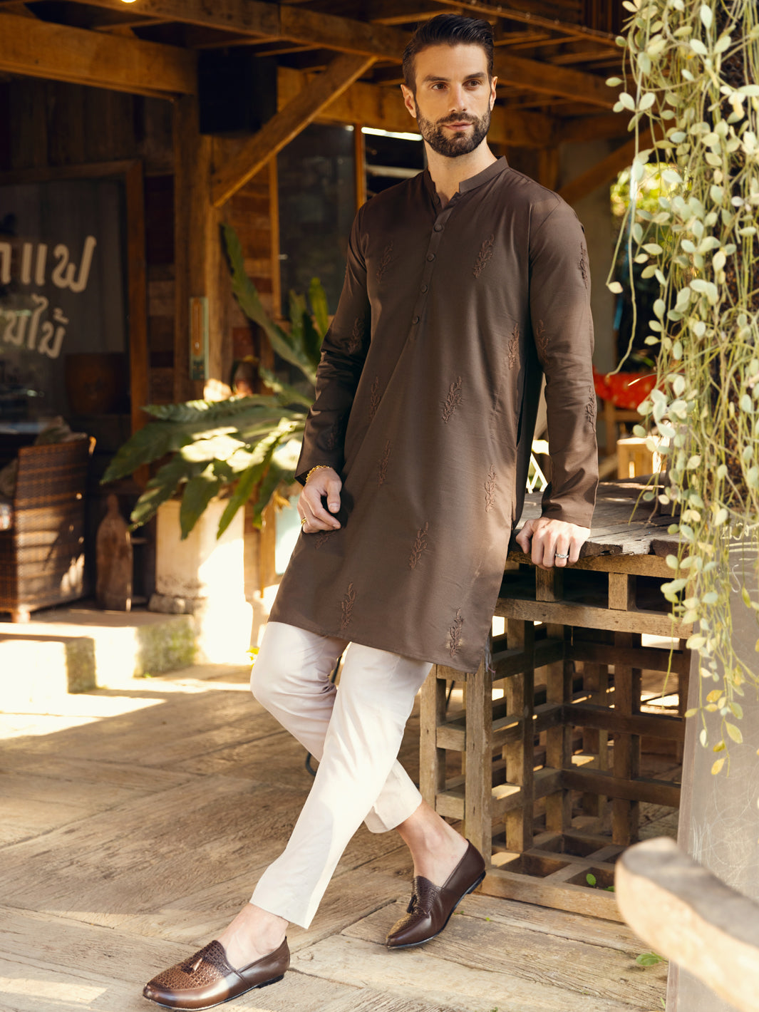 Dark Brown Cotton Kurta - AL-K-1103C