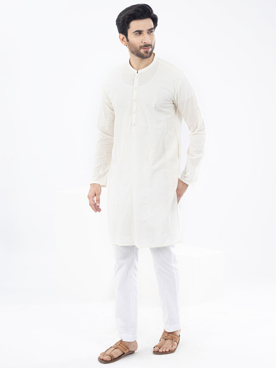 Off White Cotton Kurta - AL-K-1103E