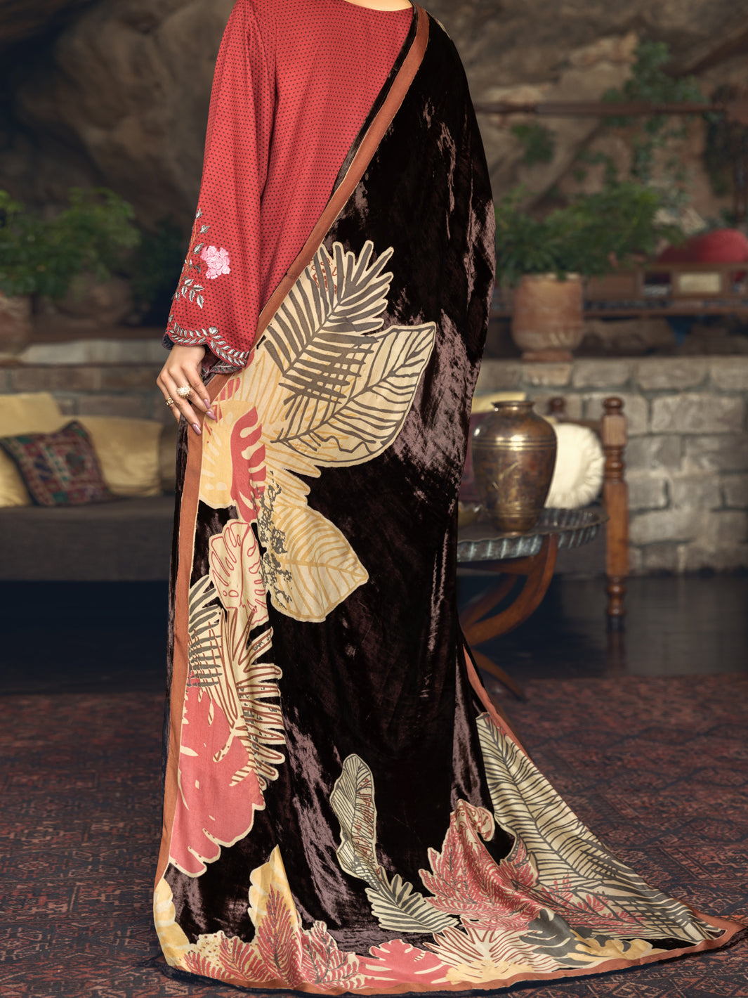 Maroon Viscose Twill 3Pc Unstitched - AWP-3PS-542