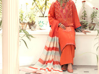Orange Yarn-Dyed Jacquard 3 Piece Unstitched - AWP-3PS-559
