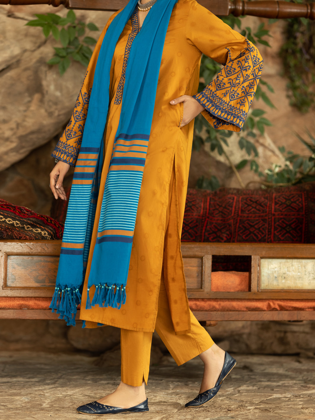 Mustard Yarn-Dyed Jacquard 3Pc Unstitched - AWP-3PS-568